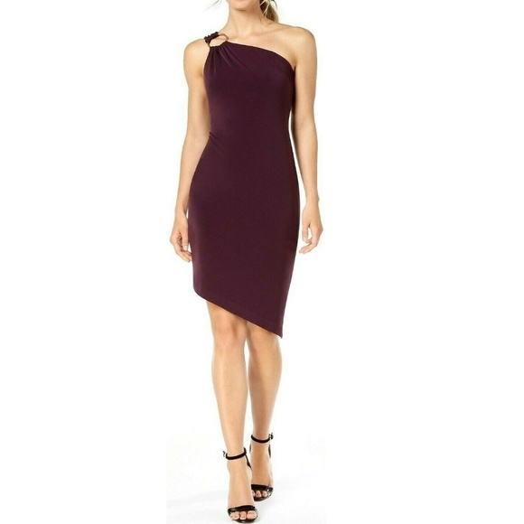 CALVIN KLEIN Purple Ruched O-ring Body Con Dress 4 - Picture 2 of 2